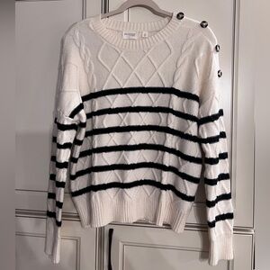 Cyrus Ivory and Black Striped Crew Neck Sweater